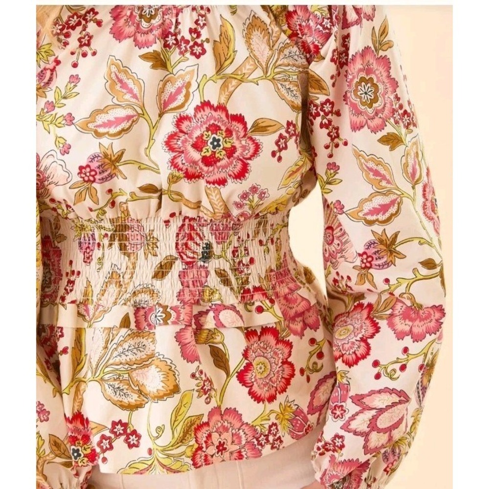 Spartina June Peplum Callawassie Jacobean Peasant Blouse Floral L Cottagecore - Picture 3 of 10
